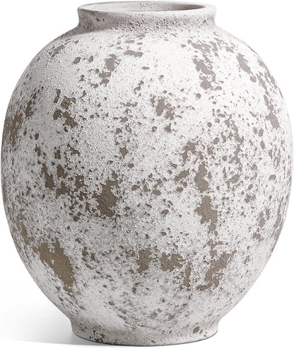 Large White Ceramic Vase - 9.8 Inch Rustic Farmhouse Vase for Home Decor,Grey