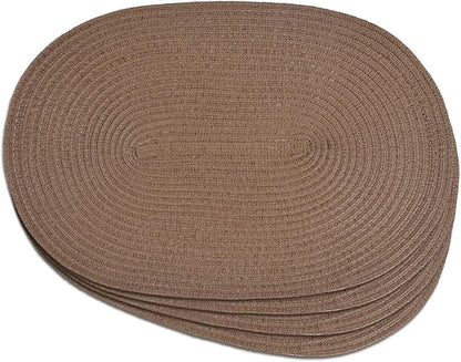 Noctiflorous Oval Braided Placemats Set of 4 Woven 12x18 Inch Non Slip Washable Heat Resistant Place Mats Round Tablemats for Dining Kitchen Party Daily Table Decor Dinner Mats (Solid Brown, 4)