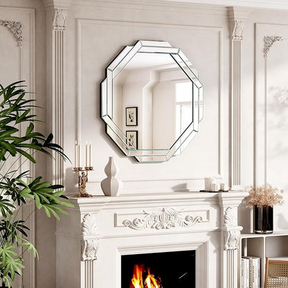 Bathroom Mirror-28”X28” Wall Mirrors Decorative, Beveled Edge Frameless Mirror for Wall Bathroom, Vanity Room, Bedroom, Living Room and Enterway