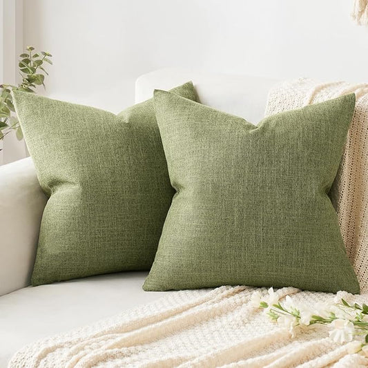 MIULEE Pack of 2 Decorative Linen Burlap Textured Pillow Covers Farmhouse Boho Accent Pillowcases Spring Home Decor for Couch Sofa Bedroom Living Room 20x20 Inch Light Olive Green