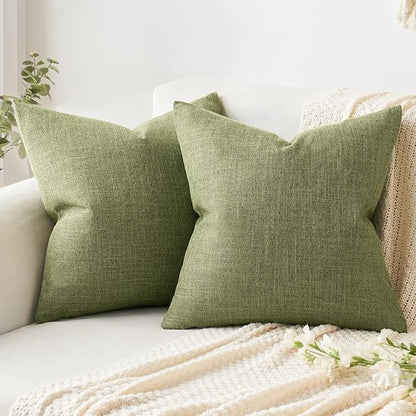 MIULEE Pack of 2 Decorative Linen Burlap Textured Pillow Covers Farmhouse Boho Accent Pillowcases Spring Home Decor for Couch Sofa Bedroom Living Room 18x18 Inch Light Olive Green