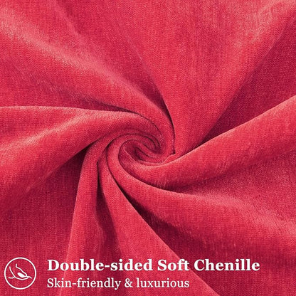 decorUhome Spring Couch Throw Pillow Covers 18x18 Set of 2, Decorative Soft Velvet Neutral Chenille Pillow Covers with Elegant Design for Sofa Bed Living Room Home Decor, Red