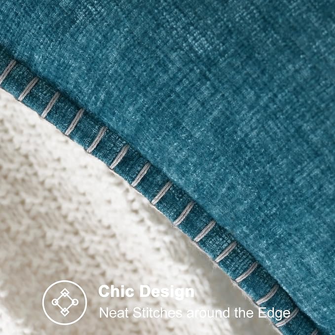 CaliTime Throw Pillow Covers Decorative 26 X 26 Inches Pack of 2 Cotton Thread Stitching Edges Solid Dyed Soft Chenille Cushion Cases for Couch Sofa Bed Living Room Farmhouse Ocean Blue