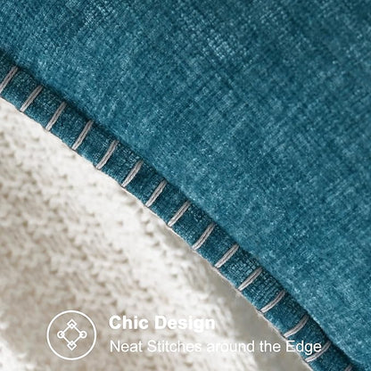 CaliTime Throw Pillow Covers Decorative 12 X 20 Inches Pack of 2 Cotton Thread Stitching Edges Solid Dyed Soft Chenille Cushion Cases for Couch Sofa Bed Living Room Farmhouse Ocean Blue