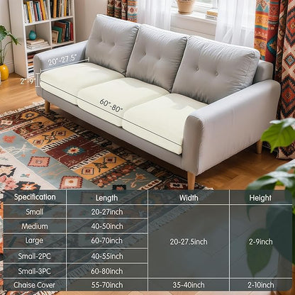 Hokway Stretch Couch Cushion Covers, 3 Piece Individual Sofa Cushion Slipcovers，Jacquard Sofa Seat Slipcover Set, Non-Slip Protector for Cushion (Creamwhite,Small-3PC)