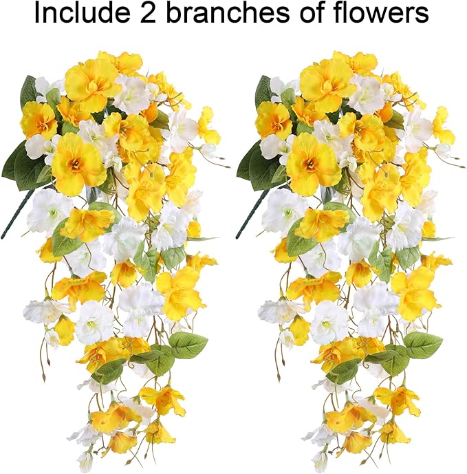 Fake Hibiscus Artificial Hanging Flowers Plants for Outdoors Spring Decoration, 2pcs Silk Hibiscus Vines Realistic UV Resistant Faux Flowers for Outside Planter Porch Patio Yard Wedding Party, Mix