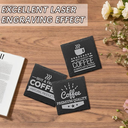 Slate Coasters, Black 4 Inch Bulk Blank Rock Coasters Blank Laser Engraving, Hand Painted DIY, Scratch Resistant Bottom (60 Square Coasters)