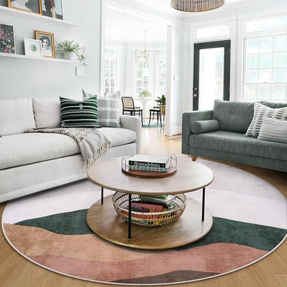 6ft Abstract Rugs for Living Room,Soft Non-Slip Washable Large Round Rug,Chic Faux Wool Mountain Low-Pile Carpets for Kidsroom/Nursery/Bedroom/Porch(Grey)
