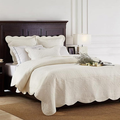 Calla Angel Sage Garden Luxury Pure Cotton Matelasse Quilt Queen, Ivory
