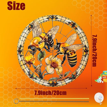 Bee Window Hangings Decor - Acrylic Sun Catcher Ornaments with Hook & Chain,Art SunCatcher Pendant for Gifts Indoor Outdoor Home Wall Living Room Spring Summer Decoration (Double Bee)