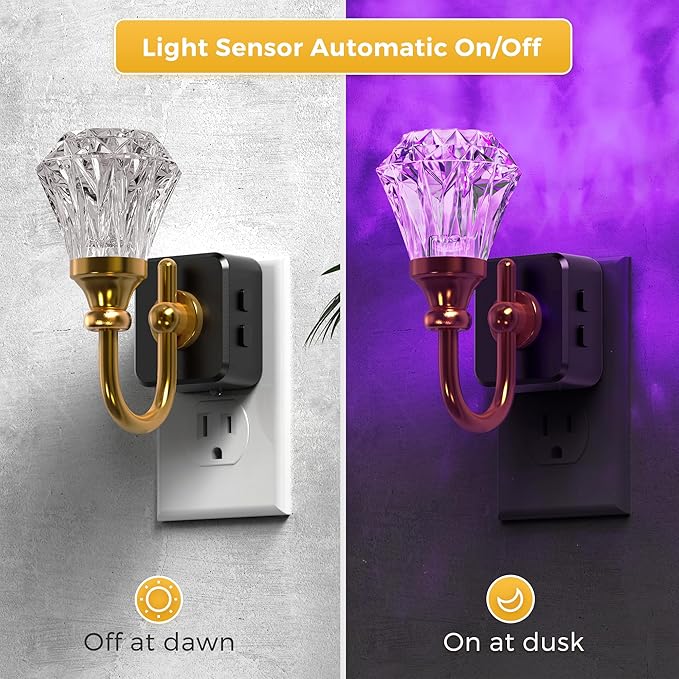 L LOHAS LED Night Lights Plug into Wall - 2 Pack 10-Color Changing RGB Floral Night Lights with Auto Sensor, 3 Brightness Levels, Rotatable Plug in Nightlight for Bedroom, Nursery, Hallway, Gift