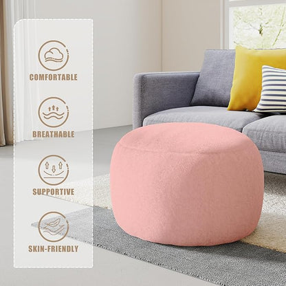 Round Stuffed Pouf Ottoman for Foot Rest, A Round Modern Foam Filled Poufs, Floor Chair for Living Room, Nursery, Dorm,Outdoor, A Soft Modern Foot Stool Perfect to Rest Your Feet (Pink, 29Inch)