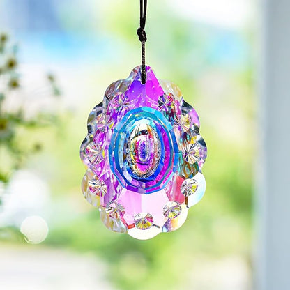 76mm Colorful Crystal Peacock Prism Sun Catcher Rainbow Pendants Maker, Hanging Crystal Prisms for Windows, for Feng Shui, for Gift
