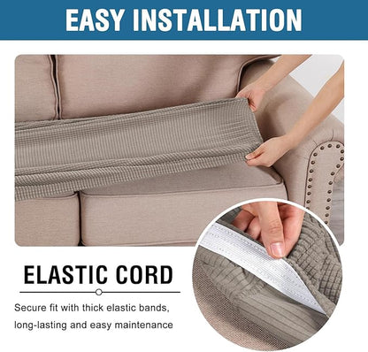 H.VERSAILTEX Super Stretch Individual Seat Cushion Covers - Sofa & Couch Cushion Slipcover Sets - Thick Jacquard Textured Twill Fabric (3 Piece XL Sofa Cushion Covers, Taupe)