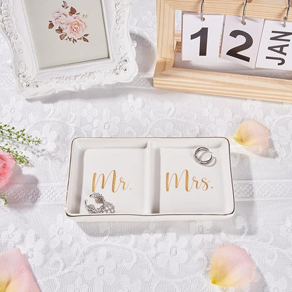 Mr. & Mrs. Ring Dish Engagement Wedding Ring Holder Gift for Future Mrs. / Newlywed - Her Engagement Wedding Gifts for Newly Engaged Couples Bridal Shower Gifts for Bride to be