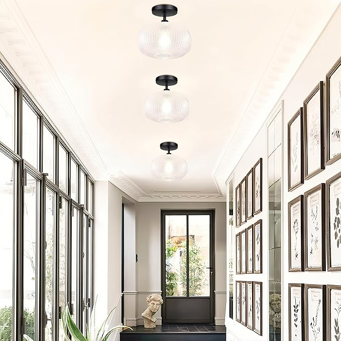 Black Semi Flush Mount Ceiling Light,Globe Glass Ceiling Lights,Bedroom Light Fixture,Entryway Light Fixture,Industrial Light Fixtures,Modern Lighting for Entryway,Foyer,Kitchen