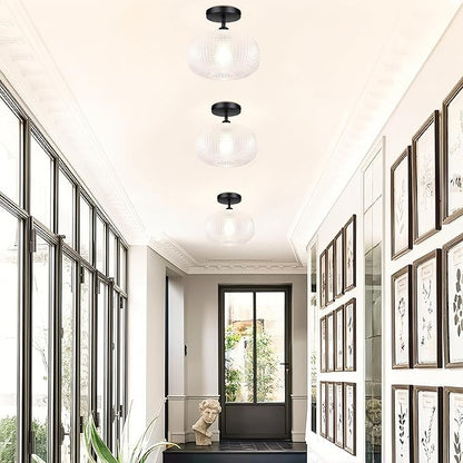 Black Semi Flush Mount Ceiling Light,Globe Glass Ceiling Lights,Bedroom Light Fixture,Entryway Light Fixture,Industrial Light Fixtures,Modern Lighting for Entryway,Foyer,Kitchen