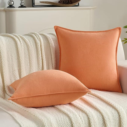 FUTEI Orange Chenille Throw Pillow Covers 16x16 Inch Set of 2,Edges Double-Stitched Cushion Cases,Modern Home Decor for Couch Living Room