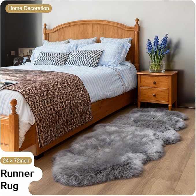 Grey Faux Fur Sheepskin Area Rug for Living Room Bedroom, 6 x 6 Feet Ultra Soft Shaggy Fuzzy Furry Carpet Chair Throw Large Rugs for Kids, Girls, Nursery Room Decor Dorms