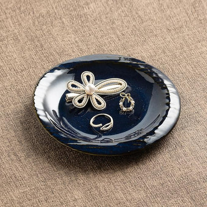 Ceramic Jewelry Tray Decorative Ring Holder and Trinket Dish for Women Wedding Engagement Birthday Gift for Her Jewelry Organizer Vanity Tray (blue)