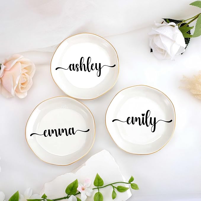 JoycuFF Alice Personalized Name Ceramic Jewelry Tray, Mothers Day Christmas Anniversary Engagement Birthday Gifts for Women Couples, Trinket Dish for Rings Earrings Necklaces Bracelets Keys