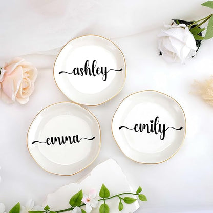 JoycuFF Naomi Personalized Name Ceramic Jewelry Tray, Mothers Day Christmas Anniversary Engagement Birthday Gifts for Women Couples, Trinket Dish for Rings Earrings Necklaces Bracelets Keys