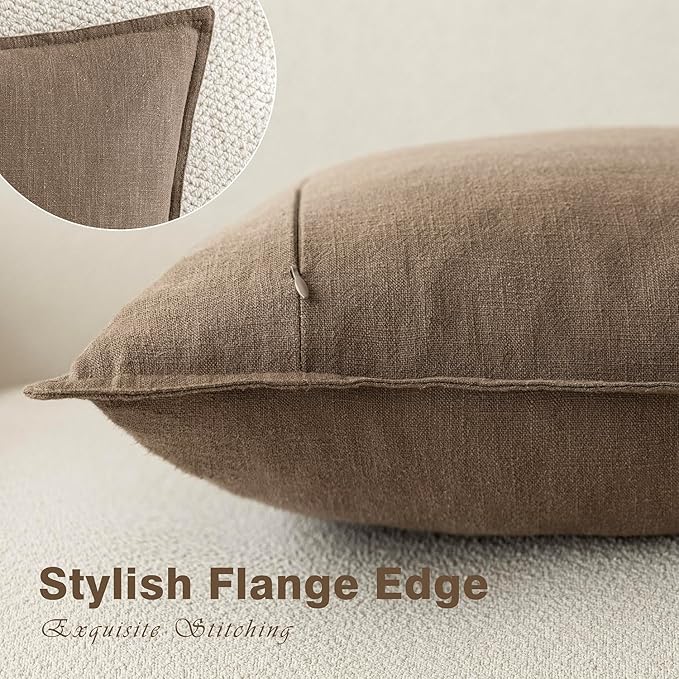 Foindtower Pack of 2, Decorative Linen Soild Throw Pillow Covers Soft Accent Cushion Case Boho Farmhouse Neutral Pillowcase for Chair Couch Sofa Bedroom Living Room Home Decor 18 x 18 Inch Light Brown