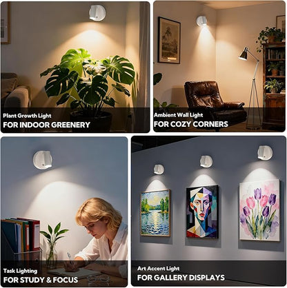 4 Pack Spotlights Indoor with Remote, Rechargeable Picture Lights, Wireless LED Uplighting with Dimmable 3CCT Modes, Display Lights for Artwork, Plant, Painting, and Accent Lighting, White
