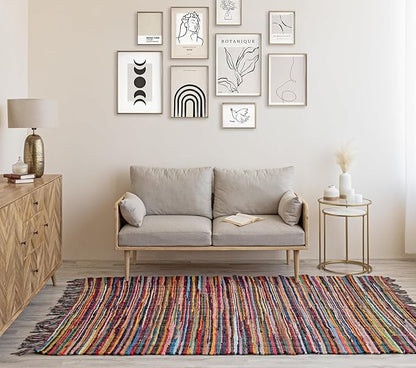 HOMEMONDE Multicolor Rag Rug with Tessels - 4'x6' Reversible Handcrafted Cotton Chindi Area Rug Vibrant Boho Home Decor for Bedroom, Living Room, Dining Room, Laundry Room