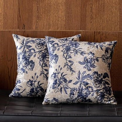 Velvet Vintage Floral Throw Pillow Covers Set of 2 Pillow Covers Decorative Pillow Covers Couch Pillows for Living Room Farmhouse Accent Sofa Pillows Bedroom (White Wine, 18x18)