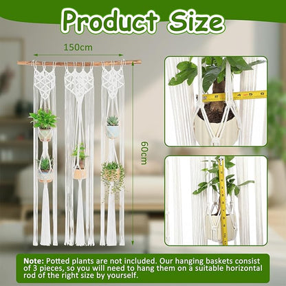 Thyle Macrame Plant Hanger Indoor Woven Boho Rope Decorative Flower Pot Hanging Holder Bohemian Plants Floating Shelves Decor Organizer for Bathroom Bedroom Wall Display Spring Gift (Excluding Pole)