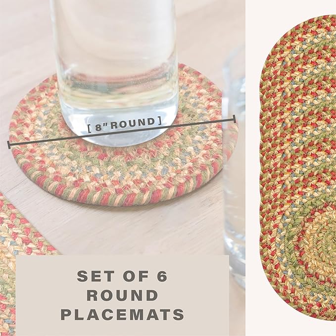 Azalea Jute Braided Kitchen Trivets for Hot Dishes, Warm Country Primitive Decor, Set of 6, Multicolor 8" Round Heat Resistant Mat - Rich Colors, Easy to Clean, Durable and Protects Furniture