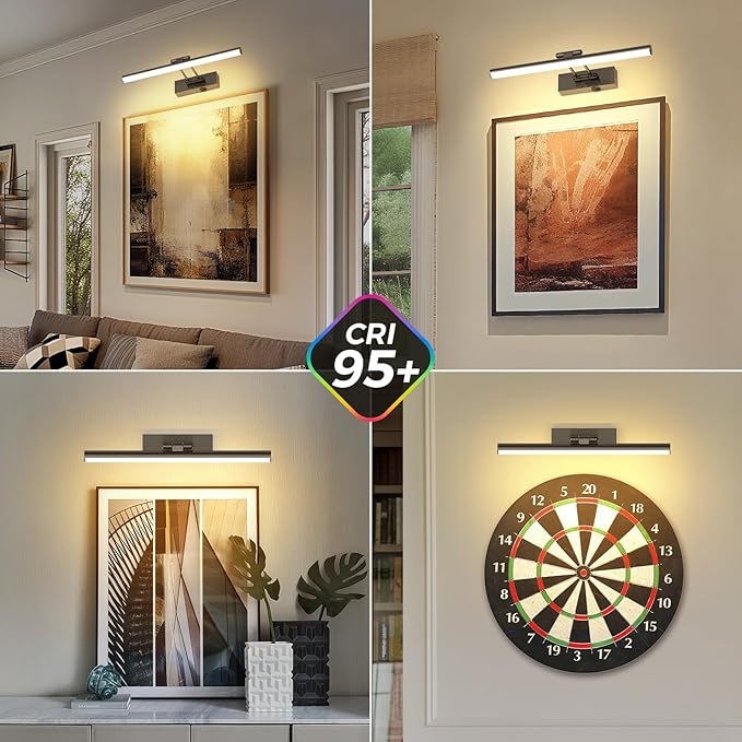 JUSHENG Battery Operated Picture Lights for Wall Brushed Grey 3CCT Dimmable Gallery Lights with Remote and Timer Wireless Painting Lights for Artwork, Display, Portraits 15.35'' Inch 3W
