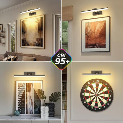 JUSHENG Battery Operated Picture Lights for Wall Brushed Grey 3CCT Dimmable Gallery Lights with Remote and Timer Wireless Painting Lights for Artwork, Display, Portraits 15.35'' Inch 3W