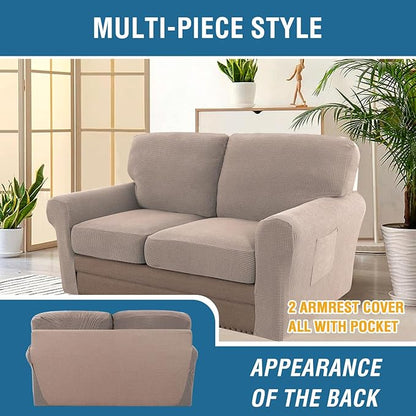 H.VERSAILTEX Multi-Pieces Sofa Covers Stretch Couch Covers Form Fitted Seats and Back Cushions Covers (2 Seat Covers Plus 2 Back Cusion Covers, Bonus 2 Armrest Covers), Sand
