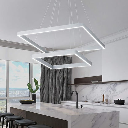 Led Chandelier 2 Layers Modern Pendant Light Dimmable 6000K Cool Whit Light Adjustable Chandelier Ceiling Light Fixture for Living Room Bedroom Kitchen Dining Room 72W 110V (Silver)