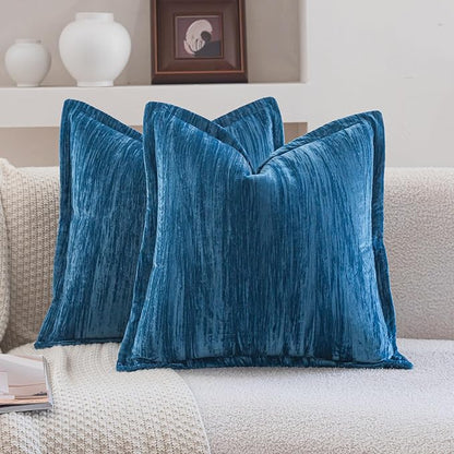 Neelvin Set of 2 Velvet Decorative Throw Pillow Covers 18x18 Inch Blue Modern Luxury Cushion Covers Textured Pillow Cases for Living Room Home Decor Couch Sofa