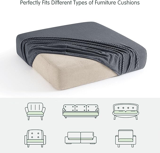 CHUN YI 2Piece Stretch Couch Cushion Covers, Sofa Seat Slipcovers for Pets, Suitable for Armchair Loveseat Sofa with Spandex Jacquard Washable Fabric (2Piece,Grey)