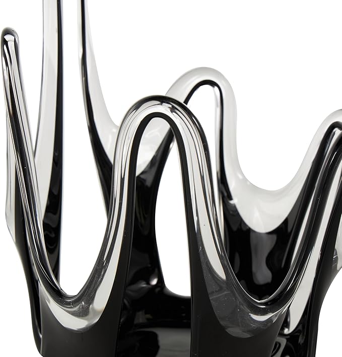 Deco 79 Glass Abstract Decorative Vase Centerpiece Vase with Wavy Oval Cutouts, Flower Vase for Home Decoration 7" x 7" x 10", Black