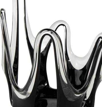 Deco 79 Glass Abstract Decorative Vase Centerpiece Vase with Wavy Oval Cutouts, Flower Vase for Home Decoration 7" x 7" x 10", Black