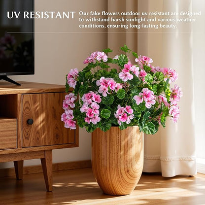 Artificial Flowers for Outdoors 17.7In Artificial Geraniums for Indoor Fake Flowers Uv Resistant Artificial Outdoor Flowers Suitable for Indoor Home Decor Outdoor Garden Decoration 8PCS (Pink)