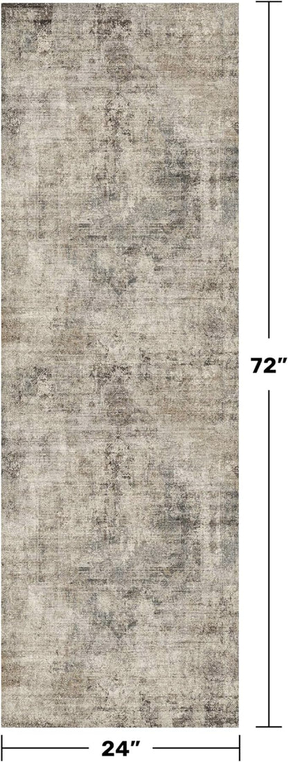 2x6 Hallway Runner Rugs Non Slip, Washable Dark Blue and Gray Rug for Kitchen, Bathroom, Entryway, Non Skid with Rubber Backing, Low Pile Soft Vintage Home Décor