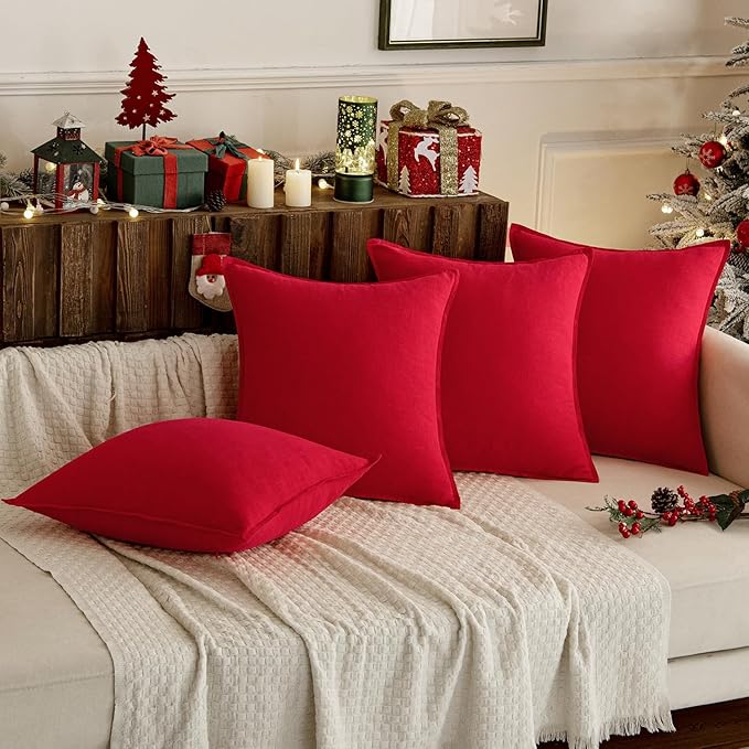 MIULEE Christmas Decorative Linen Pillow Covers 20x20 Inch Red Boho Farmhouse Neutral Couch Throw Pillows for Bed Pack of 2 Accent Modern Pillowcase Sofa Livingroom Home Decor