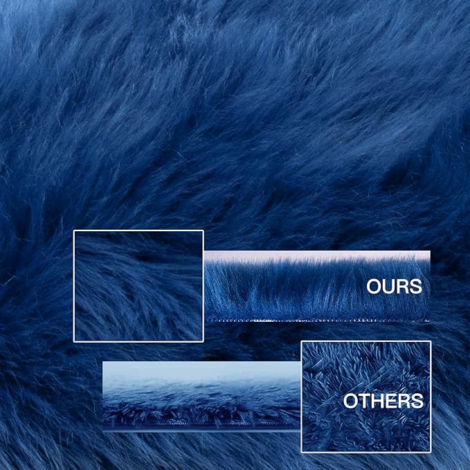 SERISSA Ultra Soft Fluffy Rug Dark Blue Faux Sheepskin Fur Rug Shaggy Couch Cover Furry Carpet for Kids Room Bedroom Living Room Runner, 2x6 Feet (Sheepskin Shape,Dark Blue)