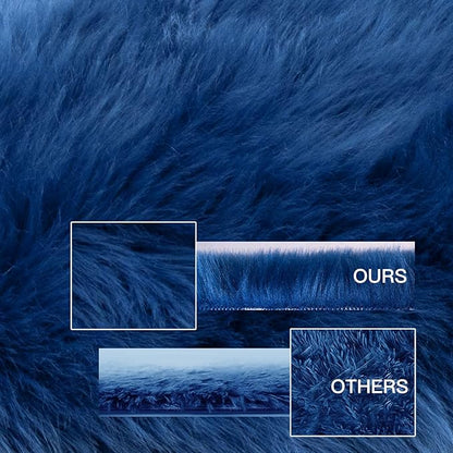 SERISSA Ultra Soft Fluffy Rug Dark Blue Faux Sheepskin Fur Rug Shaggy Couch Cover Furry Carpet for Kids Room Bedroom Living Room Runner, 2x6 Feet (Sheepskin Shape,Dark Blue)