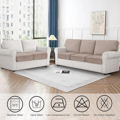 Couch Cushion Cover Velvet 3 Pieces Seat Cushion Cover Stretch Sofa Covers Separate Sectional Sofa Slipcovers Furniture Protector (3-Seater or Backrest, Tan)