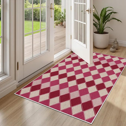 Plaid Rug, Soft Ultra Soft Faux Wool Rhombus Geometric Rugs, Indoor Floor Mats Carpet, Non Slip&Non-Shedding Low Pile Washable Rugs, Modern Red 3x4 Area Rug for Bedroom Home Decor
