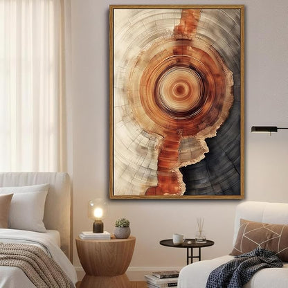 IBHJSART Framed Tree Ring Canvas Wall Art Vintage Colorful Wood Stump Painting Prints Modern Minimalist Pictures Nature Rustic Farmhouse Decor Living Room Bedroom Bathroom Office