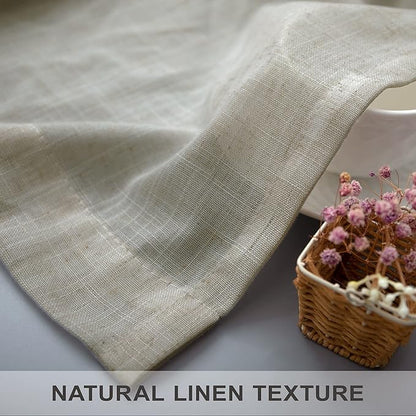 Pitalk Flax Linen Curtains 5 FT Wide by 84 Inches Long for Bedroom Sheer Linen Large Drape Light Filter Extra Wide Curtains for Living Room Dining Hall 2 Panel Set Back Tab Pocket 60 x 84 Length Beige