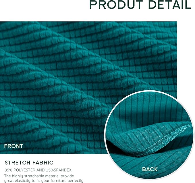 Hokway Stretch Couch Cushion Covers, 3 Piece Individual Sofa Cushion Slipcovers，Jacquard Sofa Seat Slipcover Set, Non-Slip Protector for Cushion (Teal,Small-3PC)